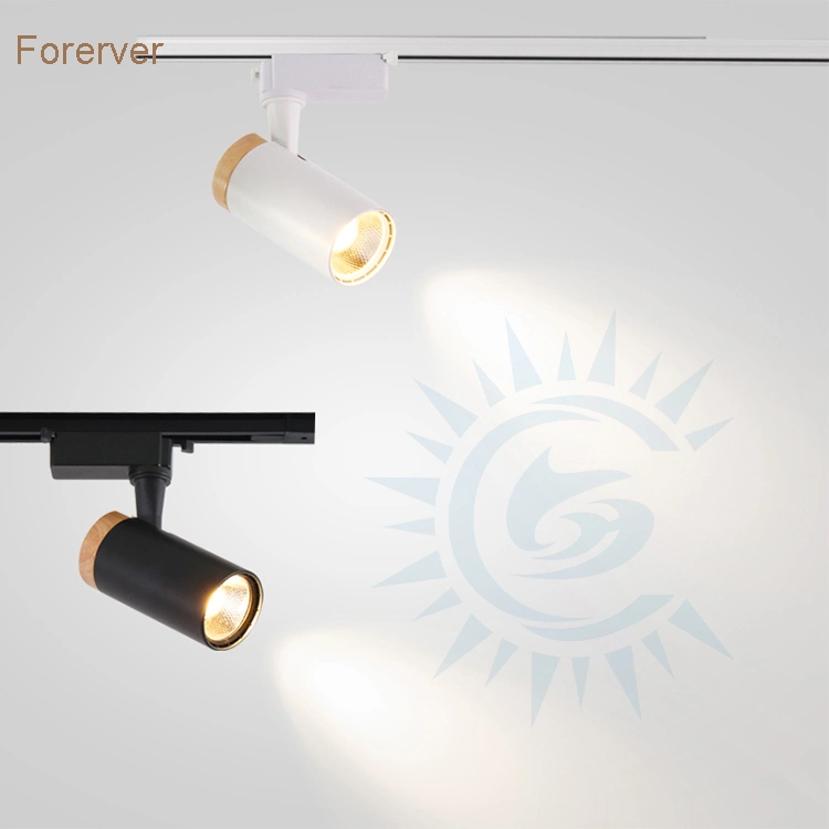 White, Black Spotlight Adjustable Angle COB 5W Wooden LED Track Light