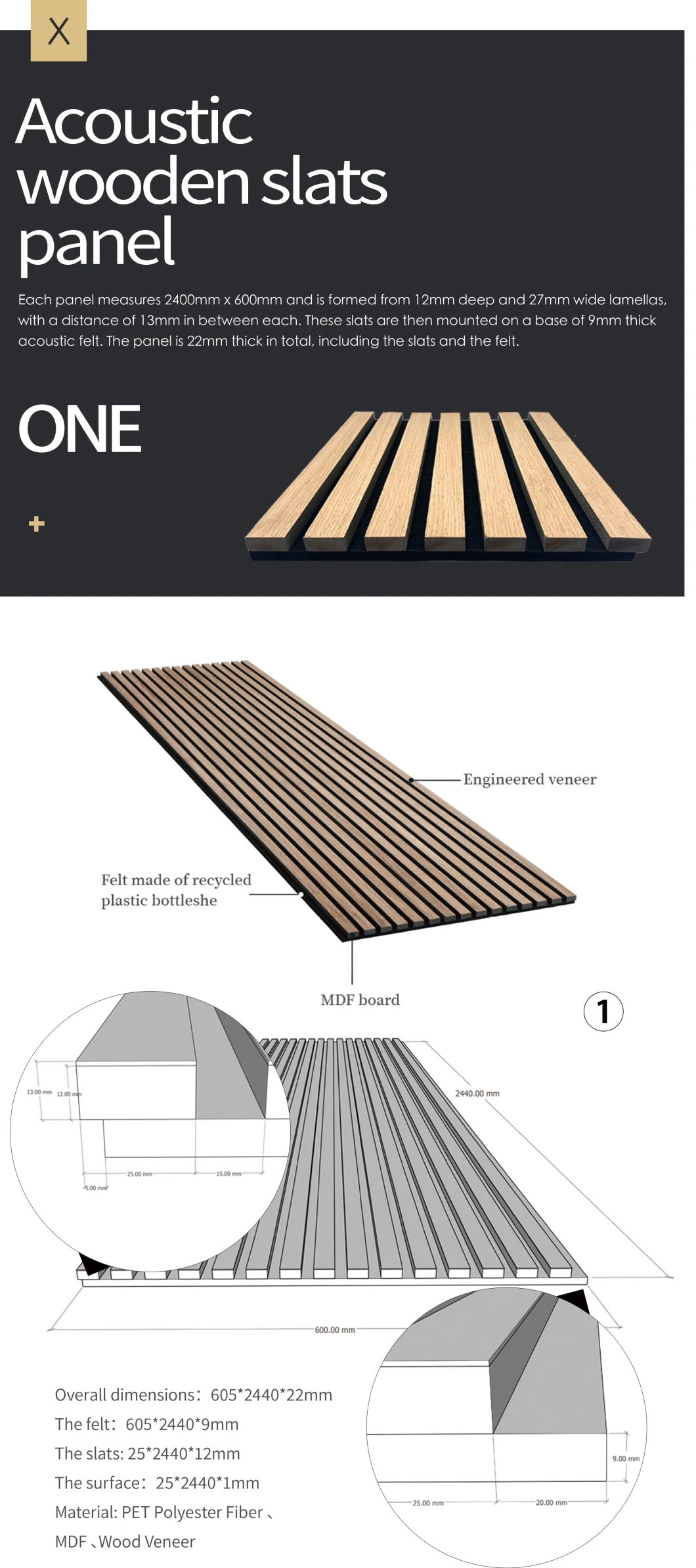 Walnut Slatted Wood Wall Acoustic Panel FSC/CE Certificate Manufacturer