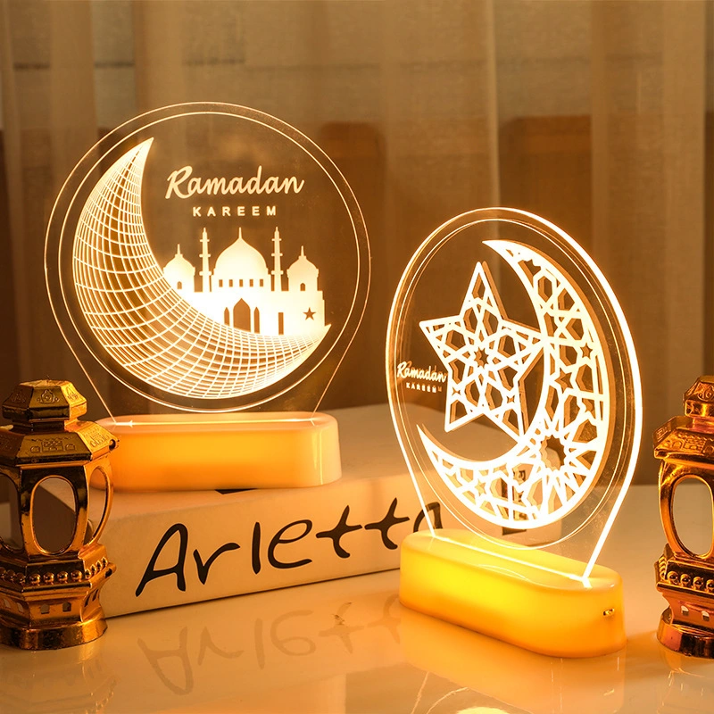 New LED Acrylic Wood Base Warm Ramadan Lights for Kareem Islamic Holiday Lighting Decorations
