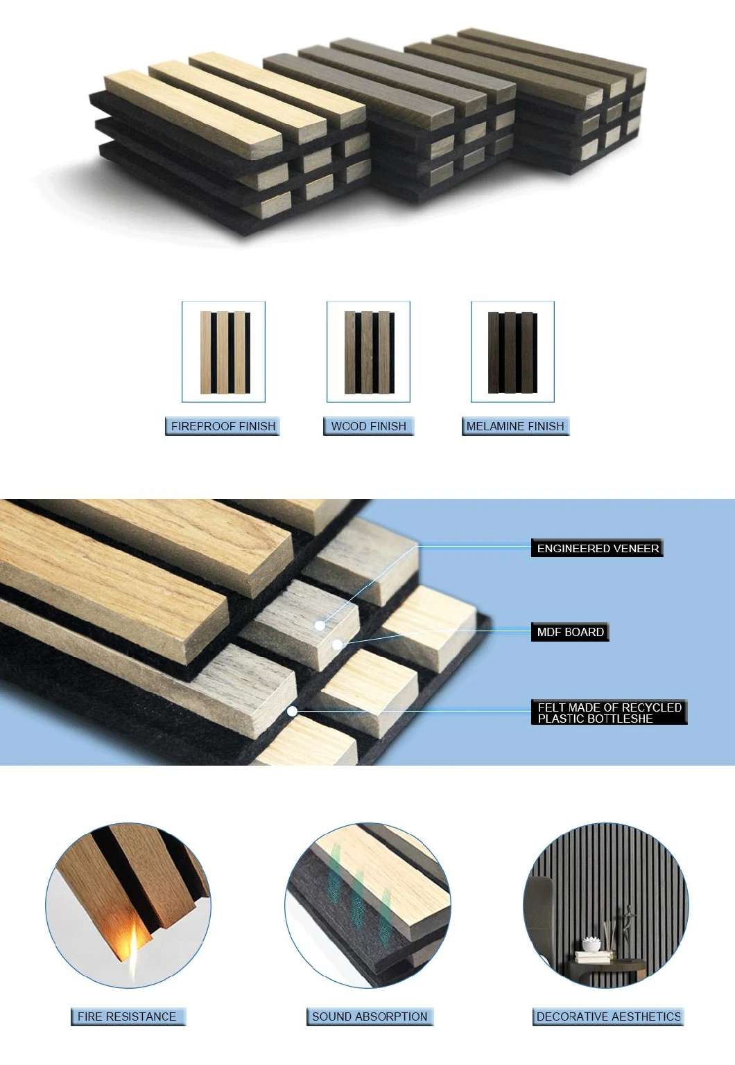 Th-Star 3D Acoustic Pet Felt Wooden Wall Panel