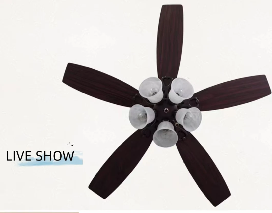 42 &quot;/48&quot; Fan Lamp 5 Blades Plywood Wood Light Luxury Wind Household Glass Lampshade Remote Control Fan Lamp Pendant