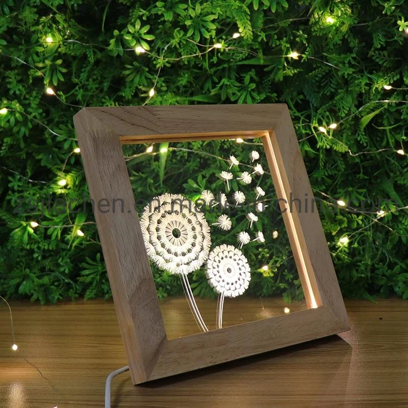 3D Acrylic Table Desk Lamp LED Photo Frame Decoration Wooden Night Light