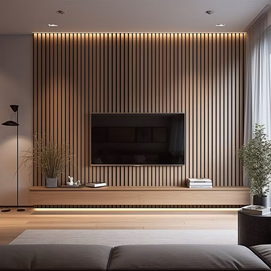 Natural Oak Slat Wall Covering MDF Pet Acoustic Slatted Wooden Ceiling Panel
