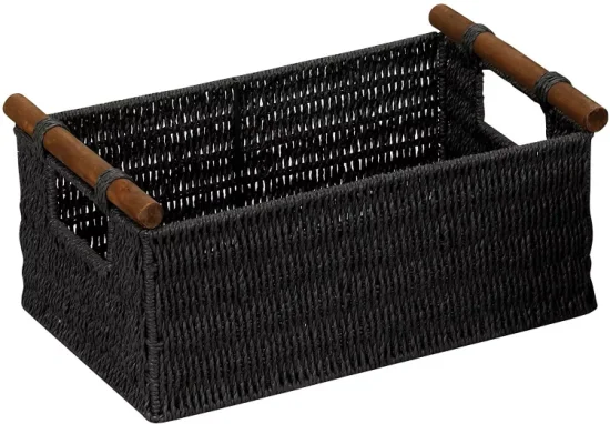 Household Essentials Paper Rope Bin with Wood Handle Storage Basket for Home